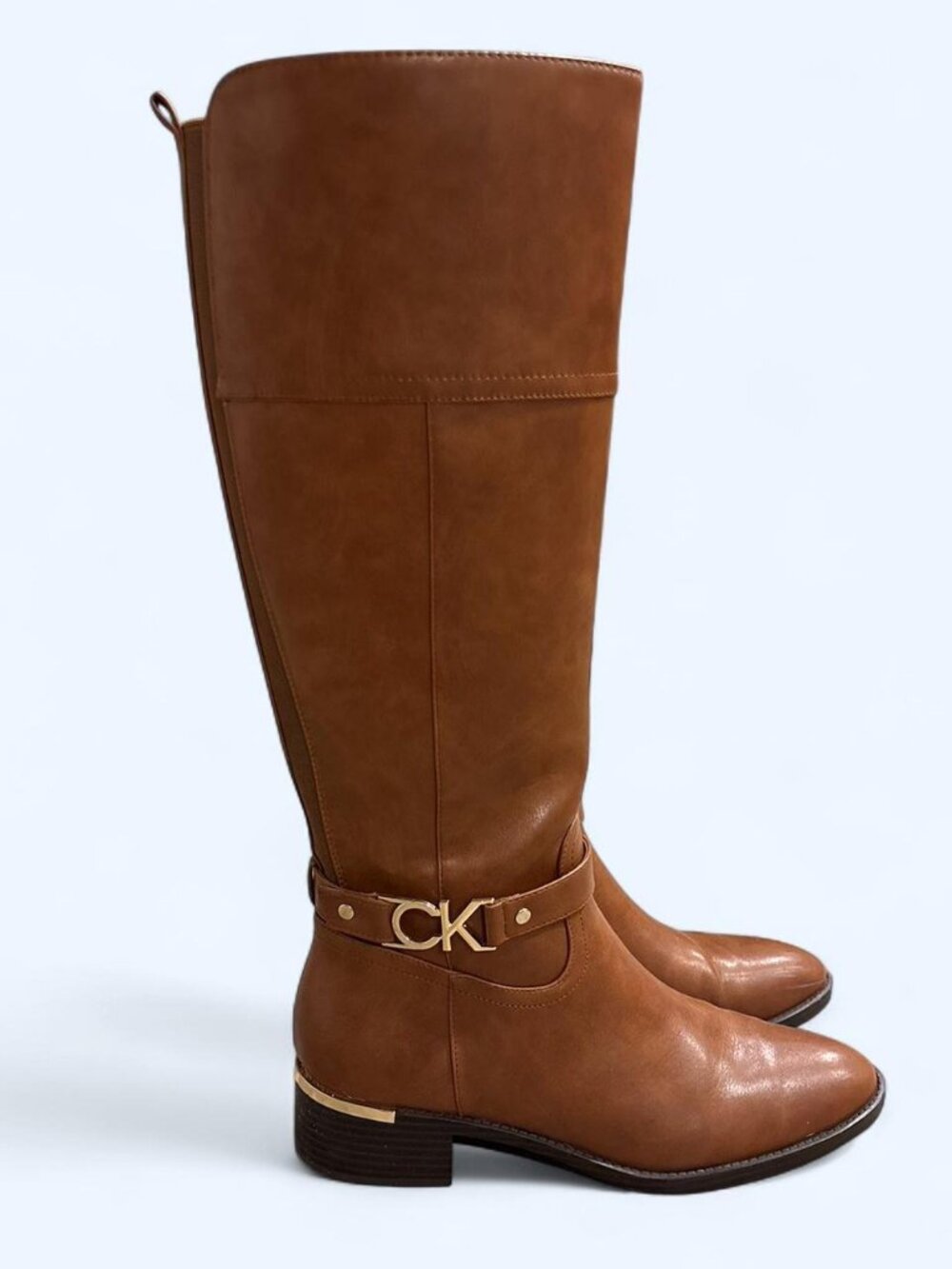 Calvin Klein Women's Daphny Tall Block Heel Boots 9M Cognac NEW